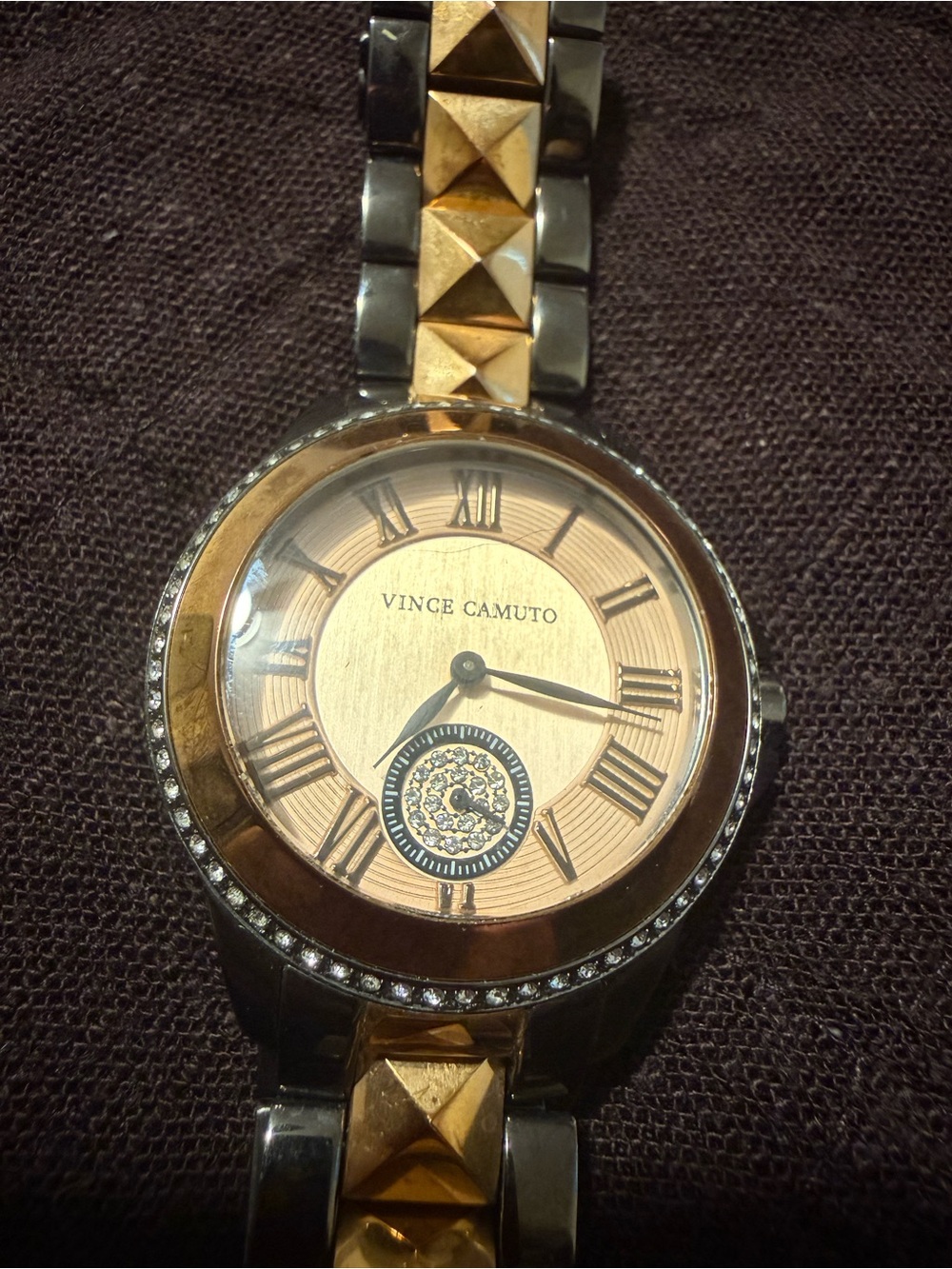Vince Camuto Two-Tone Pyramid Stud Bracelet Watch — Rose Gold Dial